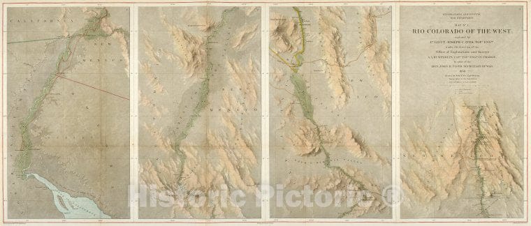 Historic 1858 Map - Rio Colorado Of The West. - Colorado River (Colo.-Mexico) - Maps Of North America. - Vintage Wall Art