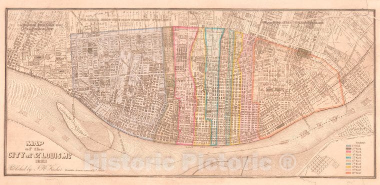 Historic 1861 Map - Map Of The City Of St. Louis, Mo, 1861. - Saint Louis (Mo.) Maps Of North America. - Missouri - Vintage Wall Art