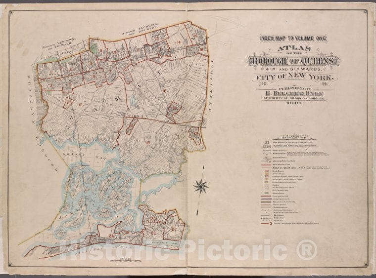 Historic 1901 Map - Index Map To Volume One - Queens (New York, N.Y.)- Fourth And Fifth Wards: Jamaica And Rockaway. - Vintage Wall Art