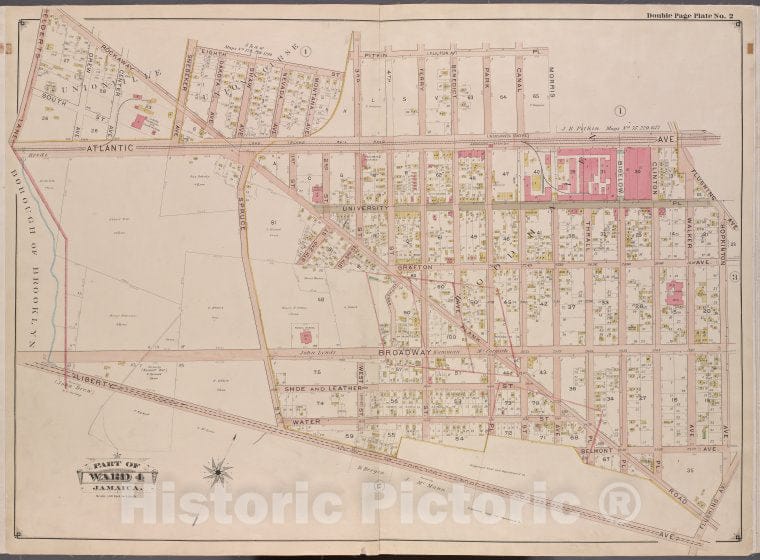 Historic Map - 1901 Queens County, New York (N.Y.), Queens, V. 1, Plate No. 2; Part Of Jamaica, Ward 4; [Pitkin Pl, Hopkinton Ave, Liberty Ave, Elderts Ln.] - Vintage Wall Art