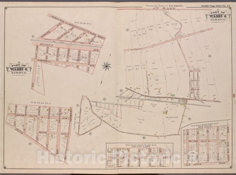 Historic Map - 1901 Queens County, New York (N.Y.) Queens; Jamaica, Ward 4; [Flushing (3Rd Ward) Boundary Line, Queens Rd, Old Country Rd, Farmers Rd.] - Vintage Wall Art