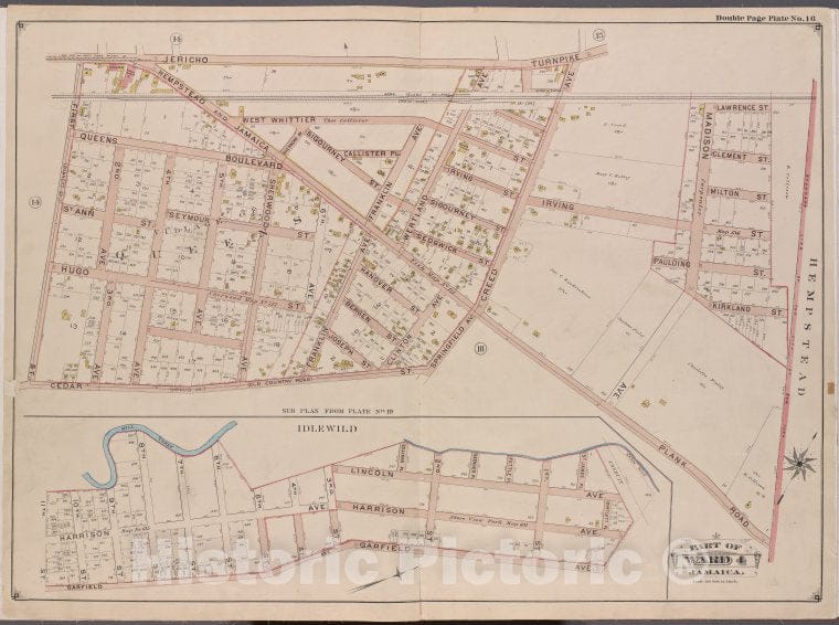 Historic Map - 1901 Queens County, New York (N.Y.) Queens, Jamaica, Ward 4; Jericho Tpk, Boundary Line Of The City Of New York, Hempstead And Jamaica Plank - Vintage Wall Art