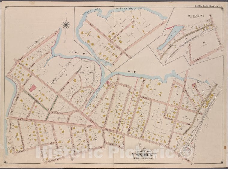 Historic Map - 1901 Queens County, New York (N.Y.) Queens, V. 1, Plate No. 22; Part Of Far Rockaway, Ward 5; [Bay St, Jamaica Bay, Remsen, Mott, Bayview, The Strand - Vintage Wall Art