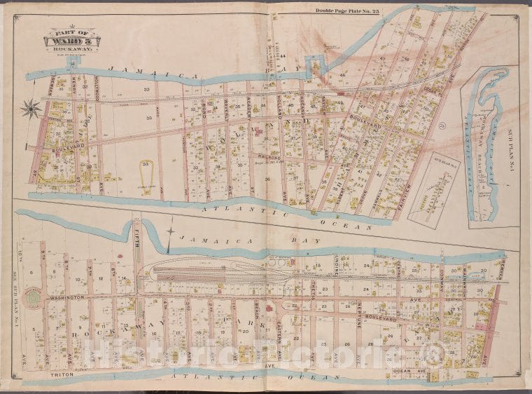 Historic Map - 1901 Queens County, New York (N.Y.) Queens, Far Rockaway, Ward 5; Jamaica Bay, Fairview, Atlantic Ocean, Remsen; Jamaica Bay, Remsen, Atlantic Ocean - Vintage Wall Art