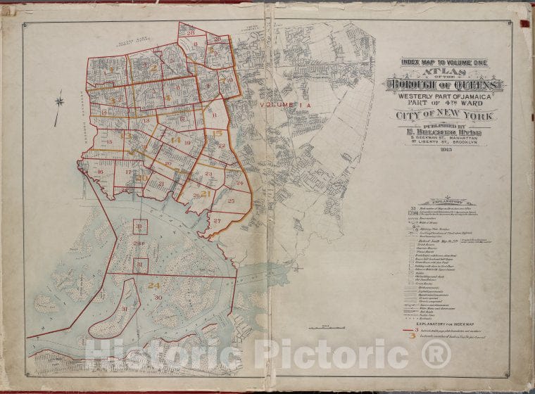 Historic 1913 Map - Index Map To Volume One - Queens (New York, N.Y.) - Real Property - New York (State) - New York - Queens (Borough) - Vintage Wall Art