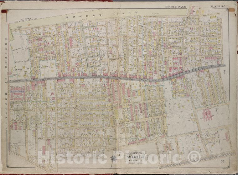 Historic 1913 Map - Queens, V. 1, Double Page Plate No. 1; Part Of Jamaica, Ward 4; - Vintage Wall Art