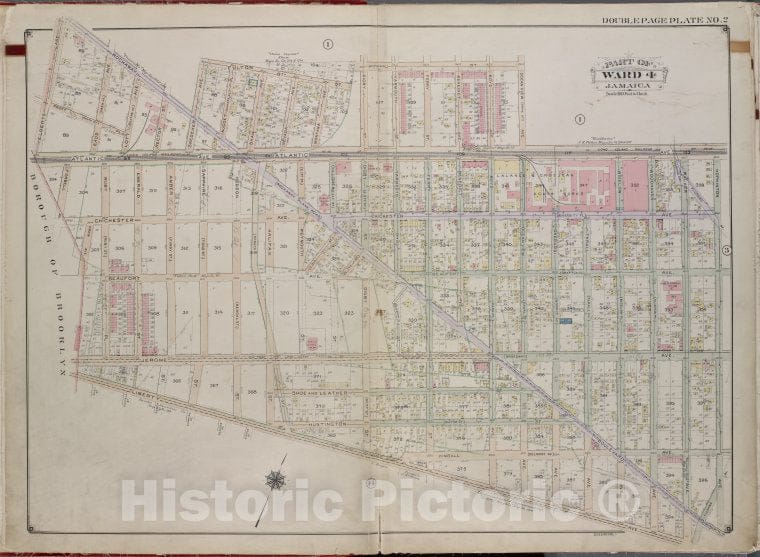 Historic 1913 Map - Queens, V. 1, Double Page Plate No. 2; Part Of Jamaica, Ward 4; - Vintage Wall Art