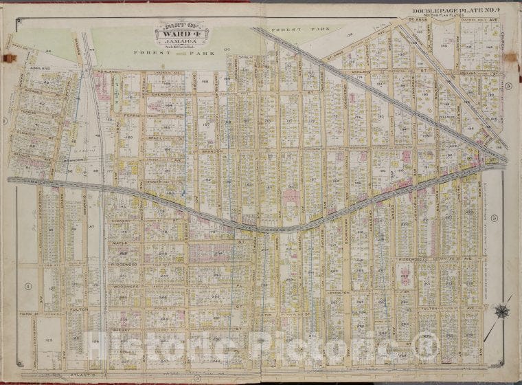 Historic 1913 Map - Queens, V. 1, Double Page Plate No. 4; Part Of Jamaica, Ward 4; - Vintage Wall Art