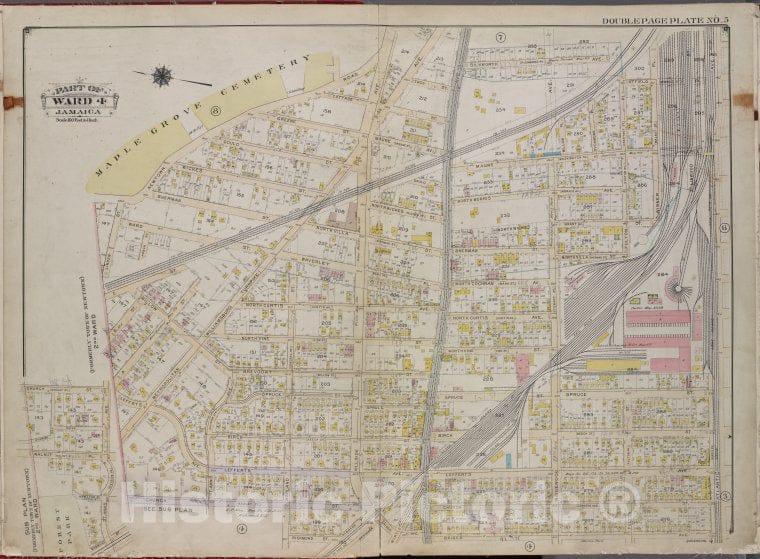 Historic 1913 Map - Queens, V. 1, Double Page Plate No. 5; Part Of Jamaica, Ward 4; - Vintage Wall Art