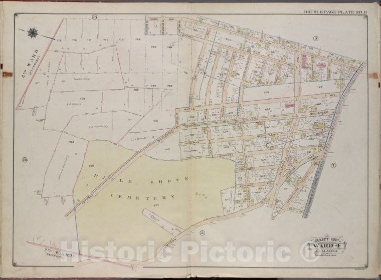 Historic 1913 Map - Queens, V. 1, Double Page Plate No. 8; Part Of Jamaica, Ward 4; - Vintage Wall Art