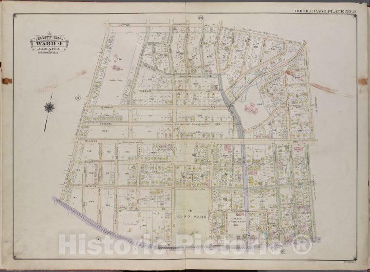 Historic 1913 Map - Queens, V. 1, Double Page Plate No. 9; Part Of Jamaica, Ward 4; - Vintage Wall Art