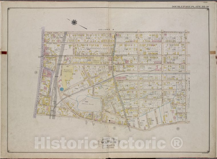 Historic 1913 Map - Queens, V. 1, Double Page Plate No. 10; Part Of Jamaica, Ward 4; - Vintage Wall Art