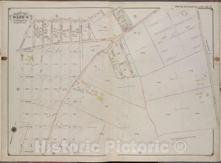 Historic 1913 Map - Queens, V. 1, Double Page Plate No. 11; Part Of Jamaica, Ward 4; - Vintage Wall Art