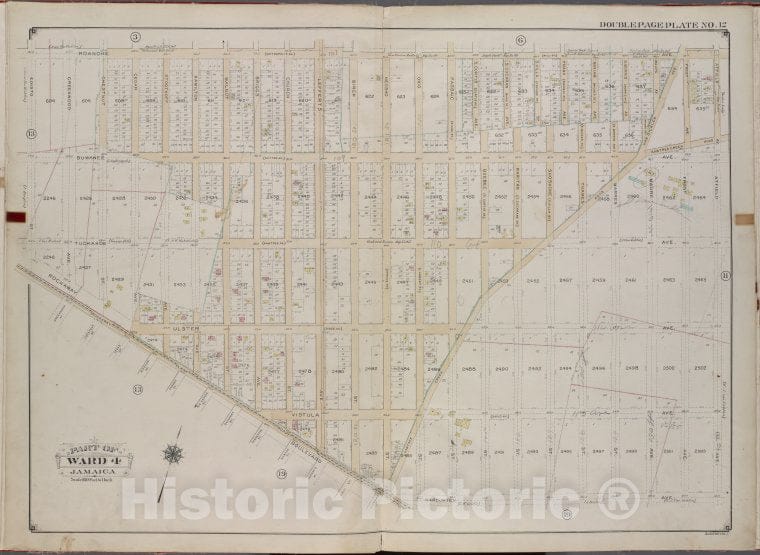 Historic 1913 Map - Queens, V. 1, Double Page Plate No. 12; Part Of Jamaica, Ward 4; - Vintage Wall Art