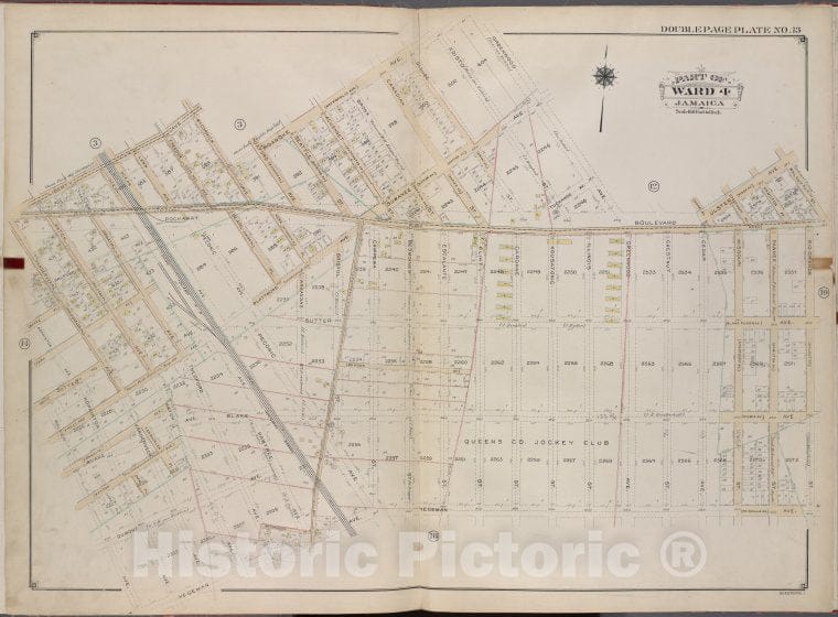 Historic 1913 Map - Queens, V. 1, Double Page Plate No. 13; Part Of Jamaica, Ward 4; - Vintage Wall Art