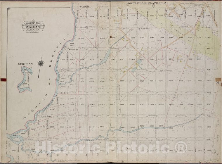 Historic 1913 Map - Queens, V. 1, Double Page Plate No. 15; Part Of Jamaica, Ward 4; - Vintage Wall Art