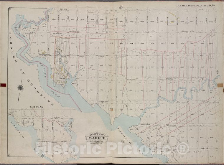 Historic 1913 Map - Queens, V. 1, Double Page Plate No. 16; Part Of Jamaica, Ward 4; - Vintage Wall Art