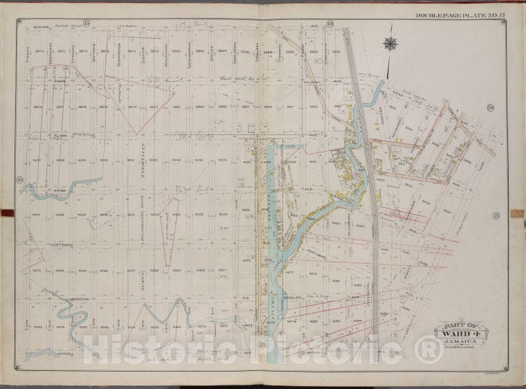 Historic 1913 Map - Queens, V. 1, Double Page Plate No. 17; Part Of Jamaica, Ward 4; - Vintage Wall Art