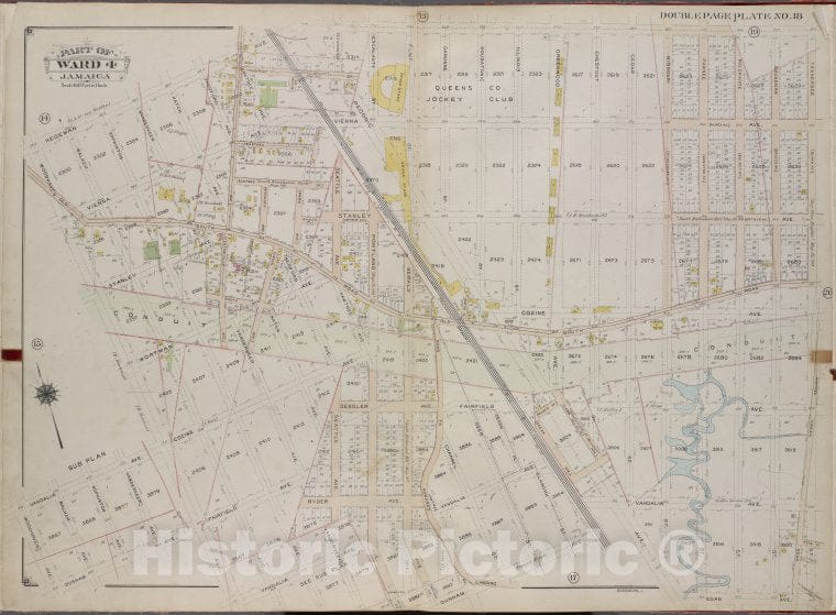 Historic 1913 Map - Queens, V. 1, Double Page Plate No. 18; Part Of Jamaica, Ward 4; - Vintage Wall Art