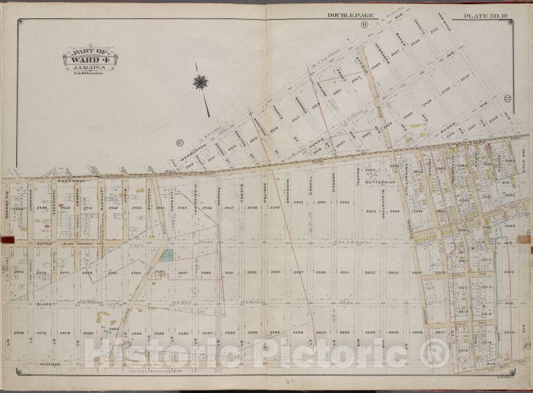 Historic 1913 Map - Queens, V. 1, Double Page Plate No. 19; Part Of Jamaica, Ward 4; - Vintage Wall Art