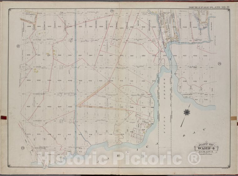 Historic 1913 Map - Queens, V. 1, Double Page Plate No. 21; Part Of Jamaica, Ward 4; - Vintage Wall Art