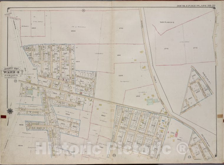 Historic 1913 Map - Queens, V. 1, Double Page Plate No. 22; Part Of Jamaica, Ward 4; - Vintage Wall Art