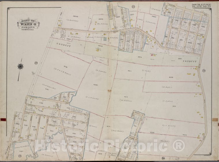 Historic 1913 Map - Queens, V. 1, Double Page Plate No. 23; Part Of Jamaica, Ward 4; - Vintage Wall Art