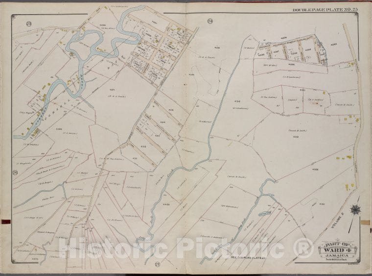 Historic 1913 Map - Queens, V. 1, Double Page Plate No. 25; Part Of Jamaica, Ward 4; - Vintage Wall Art