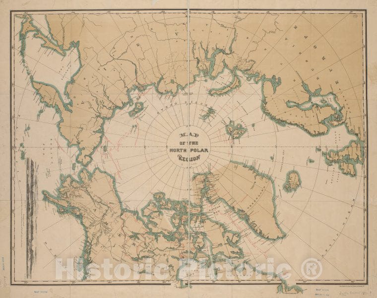 Historic 1882 Map - Map Of The North Polar Region. - North Polemaps Of The Oceans - Artic Regions - Vintage Wall Art