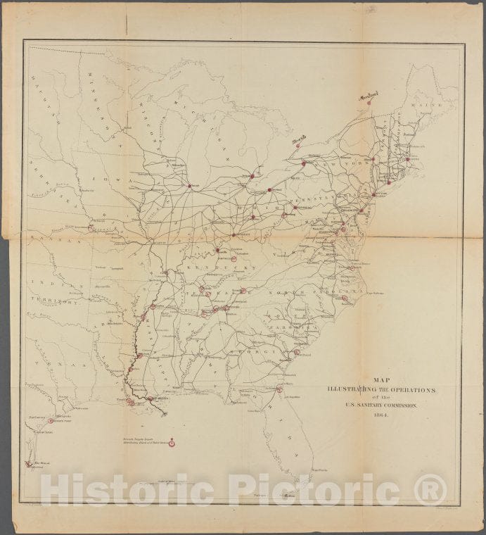 Historic 1864 Map - Map Illustrating The Operations Of The U.S. Sanitary Commission - United States Sanitary Commission Records - Vintage Wall Art