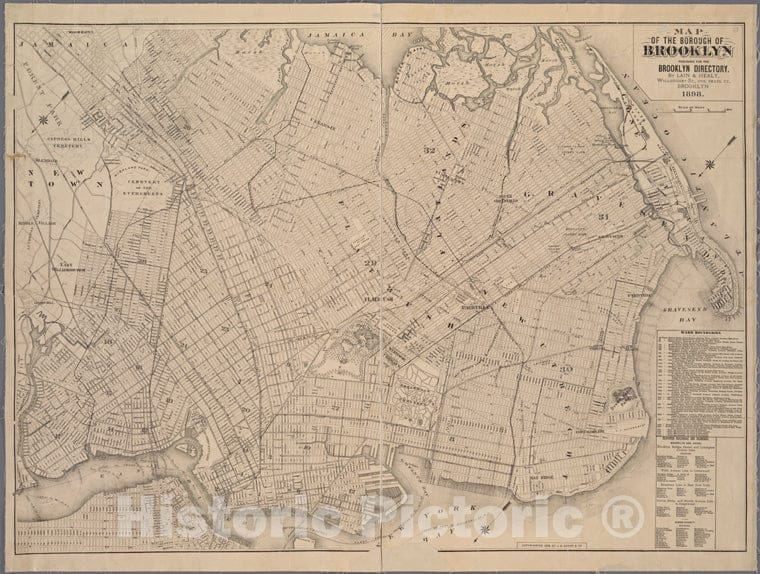 Historic 1898 Map - Map Of The Borough Of Brooklyn Published For The Brooklyn Directory. - Brooklyn (New York, N.Y.) Maps Of New York City And State - Brooklyn - Vintage Wall Art