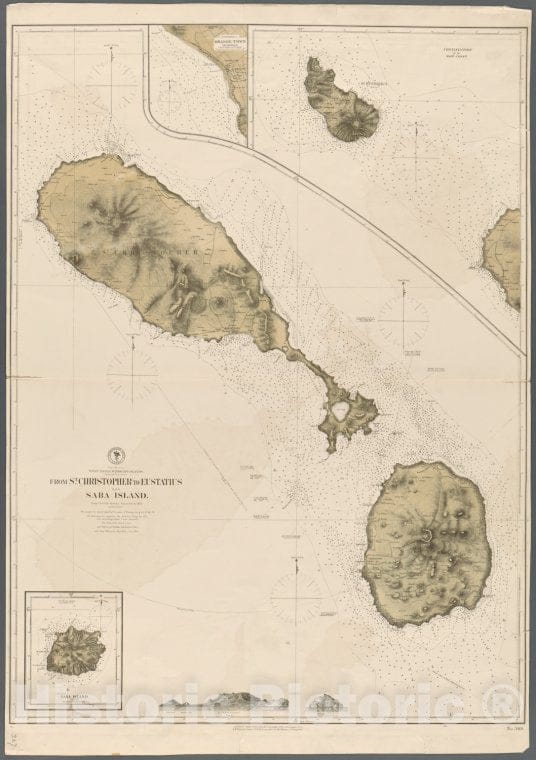 Historic 1872 Map - From St. Christopher To Eustatius With Saba Island. (U. S. Hydrographic Chart. No. 369.) Of The Oceans - Atlantic Ocean - Vintage Wall Art