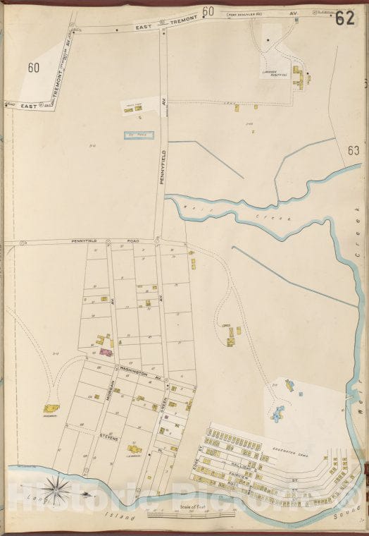 Historic Map - 1905 Bronx, New York (N.Y.), V. A, Plate No. 62 [East Tremont Ave, Weir Creek, Long Island Sound, Morgan Ave.] - Vintage Wall Art