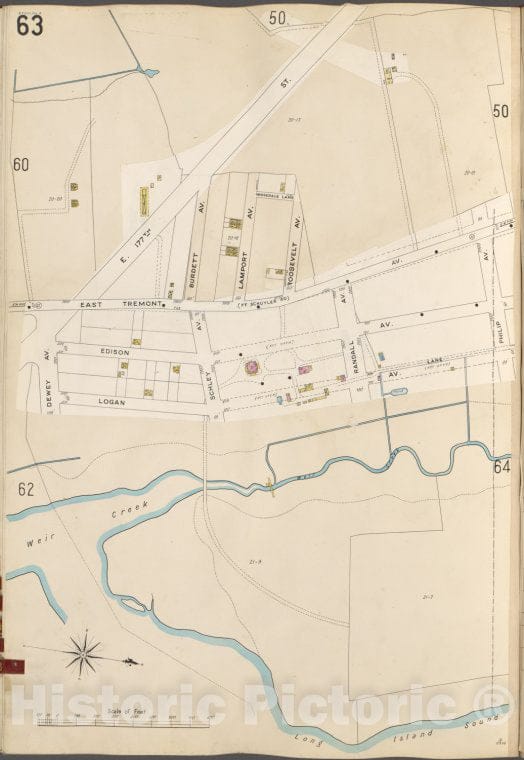 Historic Map - 1905 Bronx, New York (N.Y.), E. 177Th St, Philip Ave, Long Island Sound, Dewey Ave. - Vintage Wall Art