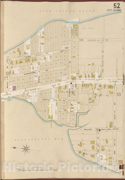 Historic 1905- Map - Bronx, V. B, Plate No. 52 [Map Bounded By Long Island Sound, Bay St, Beach St.] - New York (N.Y.) - Vintage Wall Art