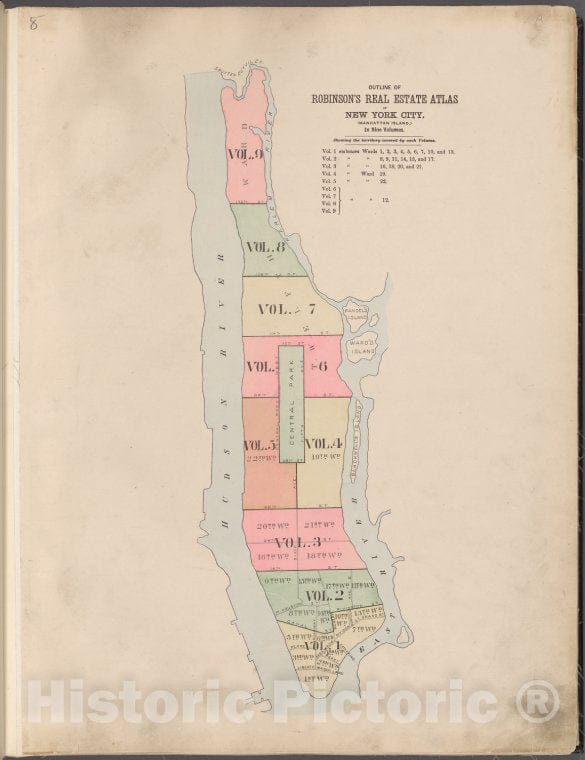 Historic 1890 Map - Outline Of Robinson'S Real Estate Atlas Of New York City (Manhat - Vintage Wall Art