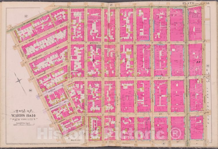 Historic Map - 1893 New York (N.Y.), Plate 15 [W. Houston St, Crosby St, Grand St, Varick St.] - Vintage Wall Art