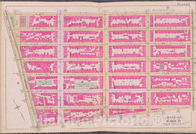 Historic Map - 1893 New York (N.Y.), Plate 19 [E. 7Th St, Ave. B, Houston St, Bowery, 4Th Ave.] - Vintage Wall Art