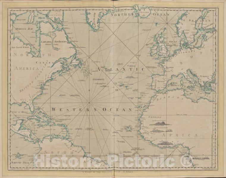 Historic 1775 Map - The Atlantic Or Western Ocean. - West Indies - Compendious Description Of The West-Indies - Vintage Wall Art