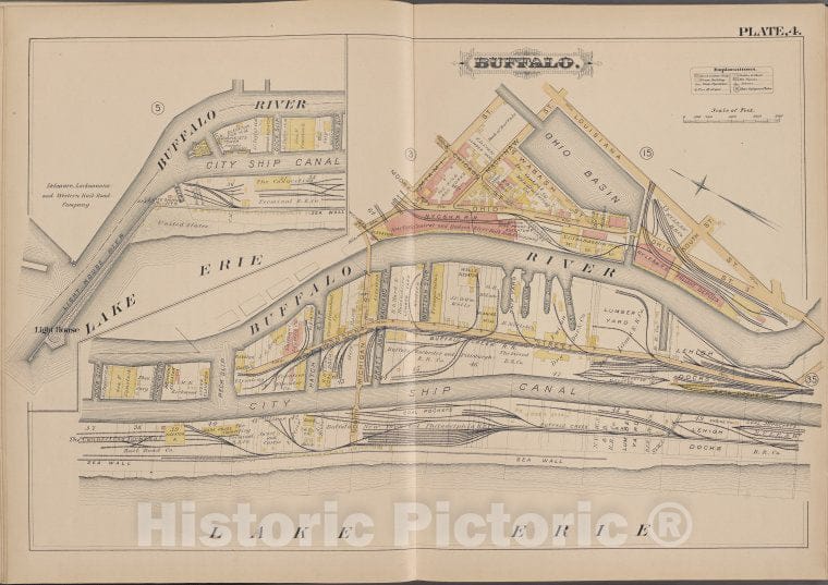 Historic Map - 1891 Buffalo,New York (N.Y.) Plate No. 4 [ Bounded By Buffalo River, Louisiana St, Lake Erie] - Vintage Wall Art