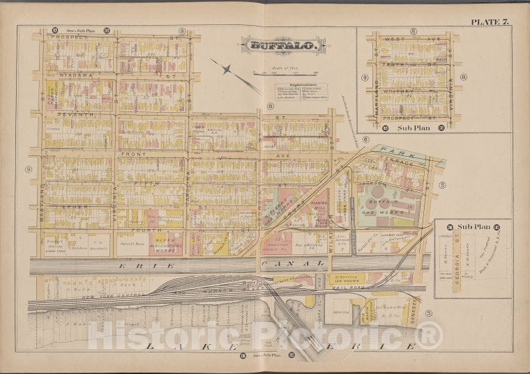 Historic Map - 1891 Buffalo,New York (N.Y.) Plate No. 7 [ Bounded By Prospect St, Genesee St, Lake Erie, Maryland St.] - Vintage Wall Art