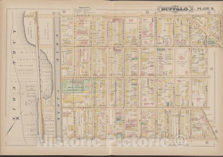 Historic Map - 1891 Buffalo,New York (N.Y.) Plate No. 9 [ Bounded By Porter Ave, 13Th St, Maryland St, Lake Erir] - Vintage Wall Art