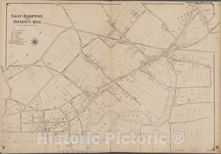 Historic Map - 1902 Suffolk County, New York (N.Y.), Suffolk County, V. 1, Double Page Plate No. 27 [Amys Lane, Atlantic Ave, Atlantic Ocean, Jericho Lane] - Vintage Wall Art