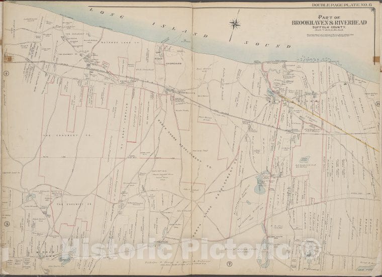 Historic Map - 1902 Suffolk County, New York (N.Y.), Suffolk County, V. 2, Double Page Plate No. 6 [Long Island Sound, Ridgeville, Middle Island] - Vintage Wall Art