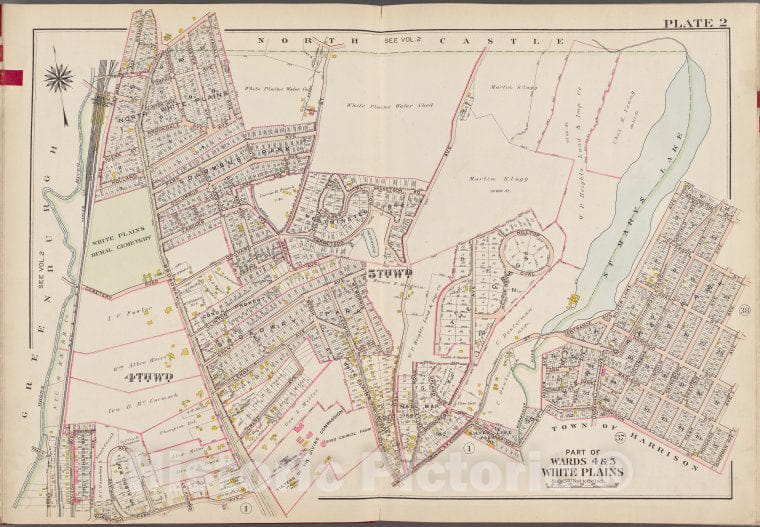 Historic Map - 1910 Westchester County, New York (N.Y.), V. 1, Plate No. 2 Washington St, Sherman Ave, Harrison St, Lake St, Park Ave, Summit Ave, Bronx River - Vintage Wall Art