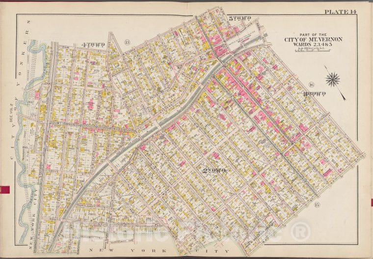 Historic Map - 1910 Westchester County, New York (N.Y.) V. 1, Plate No. 14 [W. Sidney, Park, S. 1St, E. 4Th St, W. 4Th St, Cleveland, New York City, City Of Yonkers - Vintage Wall Art