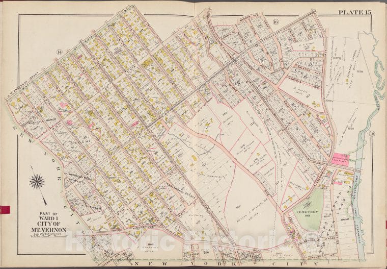 Historic Map - 1910 Westchester County, New York (N.Y.), V. 1, Double Page Plate No. 15 [Warren Ave, Hutchison River, New York City, W. 4Th St, E. 4Th St.] - Vintage Wall Art