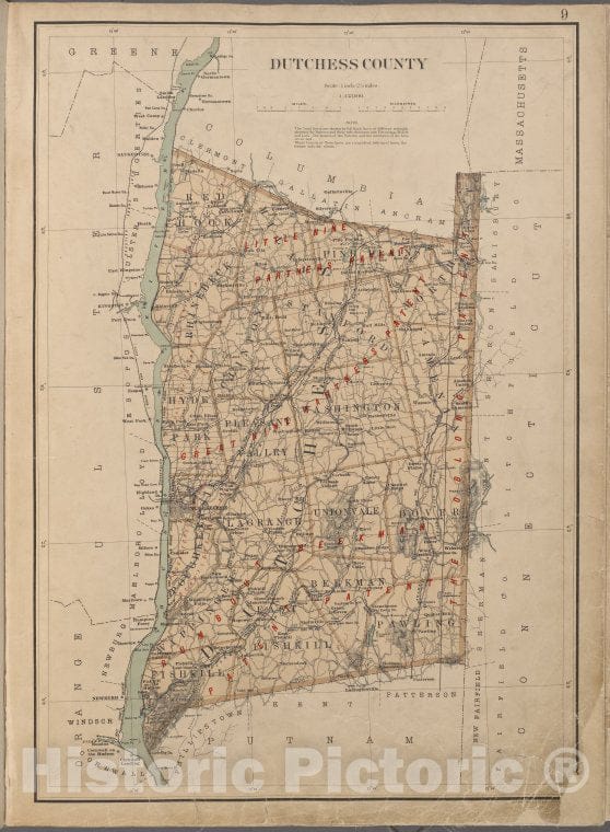 Historic 1895 Map - New York State, Plate No. 9 [Map Of Dutchess County] - Atlas Of The State Of New York - Vintage Wall Art