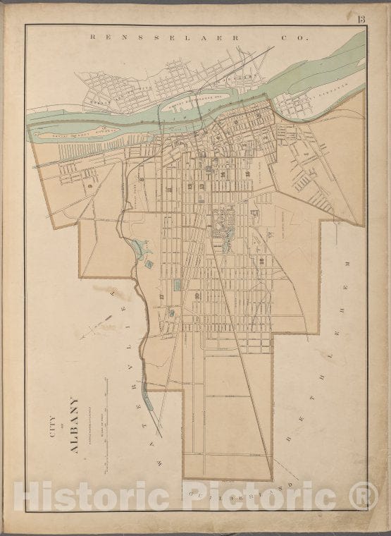 Historic 1895 Map - New York State, Plate No. 13 [Map Of City Of Albany] - Atlas Of The State Of New York - Vintage Wall Art