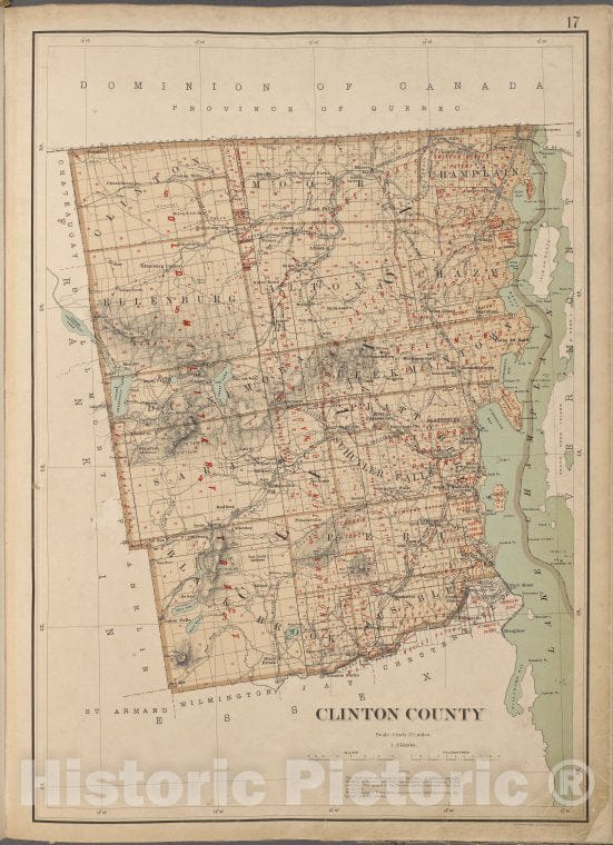 Historic 1895 Map - New York State, Plate No. 17 [Map Of Clinton County] - Atlas Of The State Of New York - Vintage Wall Art